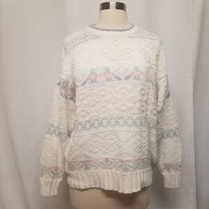 Vintage 90s y2k Cottagecore Kawaii Knit Pastel Bird Designs Pullover‎ Sweater Md